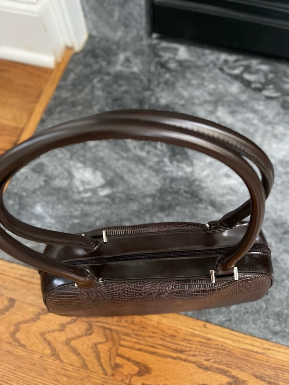 Vintage 1950s Style Brown Croc Embossed Top Handle Bag Nine West Structure Purse - Picture 2 of 6